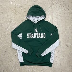 Vintage Michigan State Spartans Hoodie Mens Large Green Mesh Pullover Collegcore